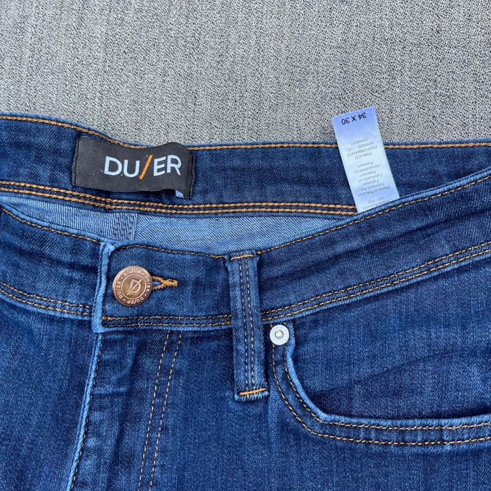 DU/ER Performance Denim Relaxed Fit Jeans Blue L2X Coolmax 34x30 Mens